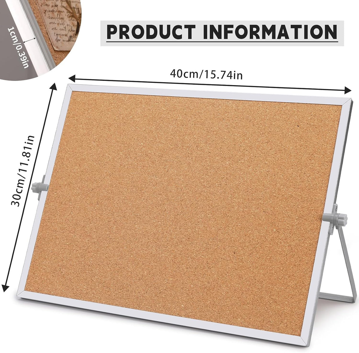 11.81"×15.74" Double Sided Cork Bulletin Board Aluminum Border Stand
