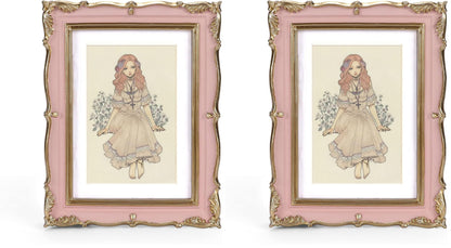 PHAREGE Vintage Picture Frame with Mat for 5x7 Photo, Retro Green Gold