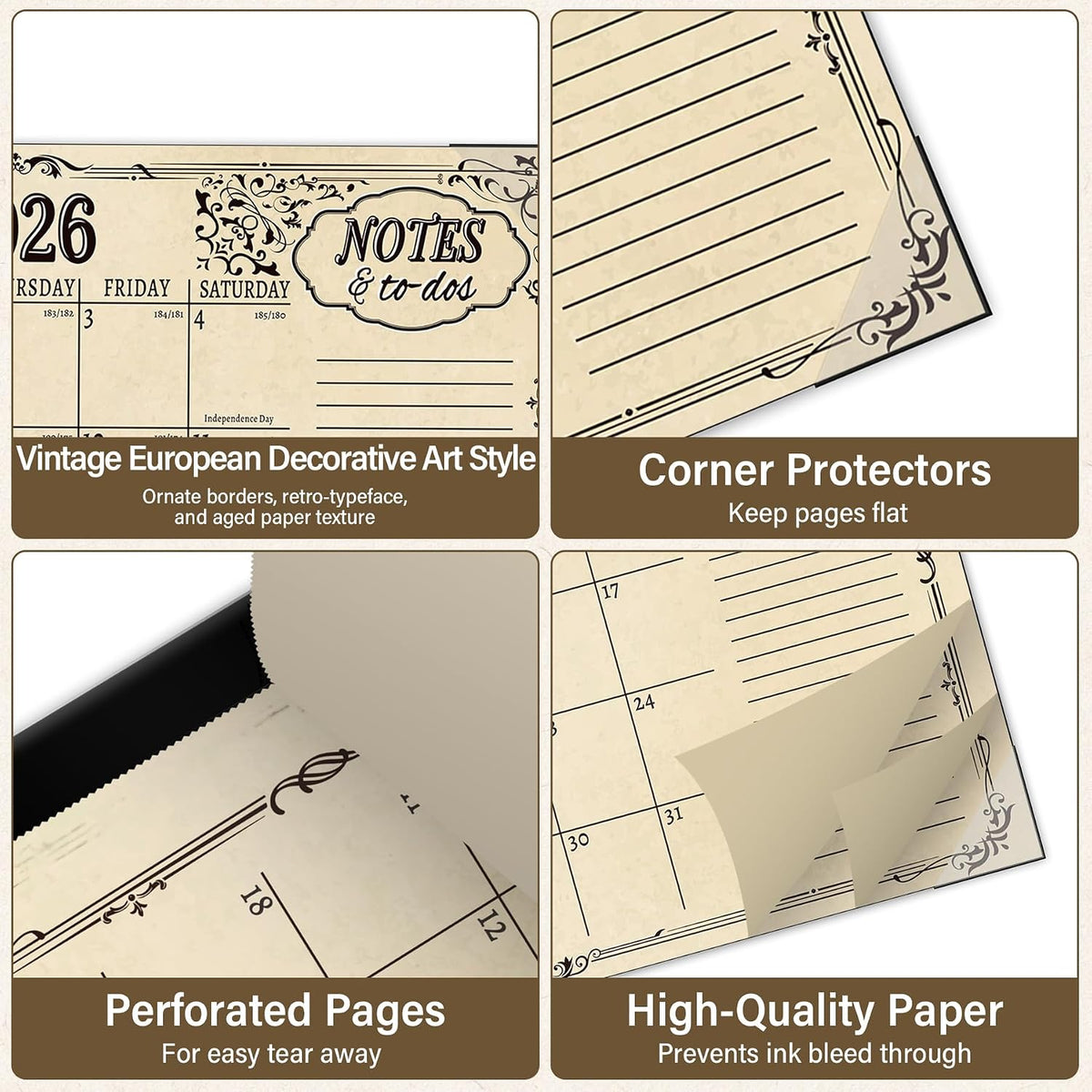Desk Calendar 2026-2027, Monthly, Desk Pad, 22" x 17" Extra Large Desktop Calendar,18 Months from July 2026 to December 2027 for Home, Office Supplies, Vintage(July.2026-Dec.2027)