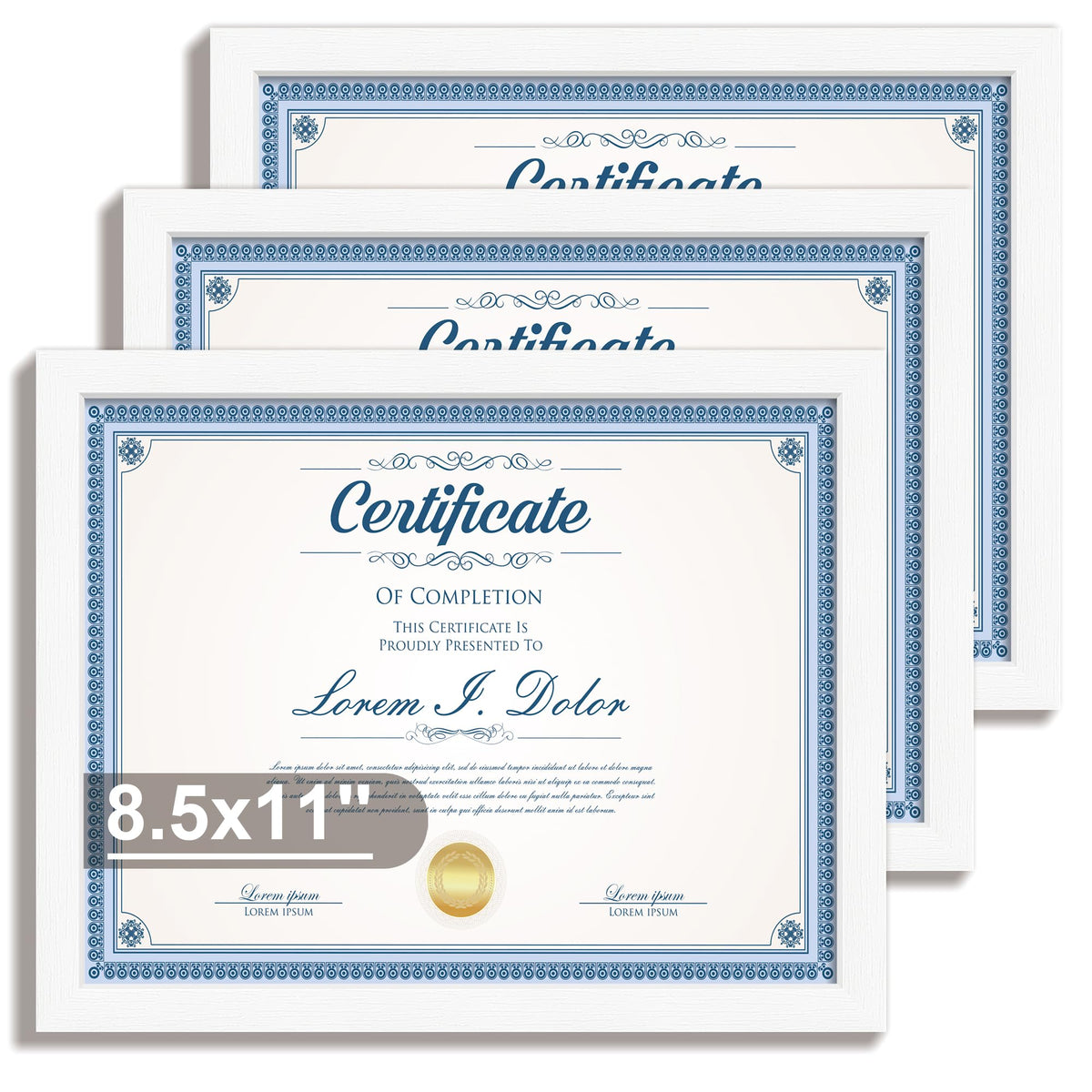 Hongkee 12x12 White Picture Frames Set of 3, Real Glass, Wood Frame,Mat 8x8