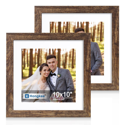 Hongkee 8x11 Picture Frame Set of 2, Real Glass, Rustic Brown Wood Frame