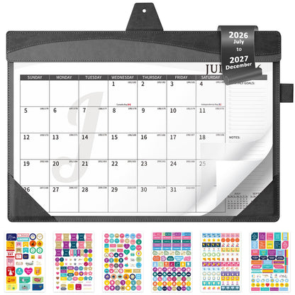 Ospelelf Desk Calendar 2026-2027 with Storage Pocket Protective Cover Large 12"x17" Leather Monthly Wall Planner Pad 18 Months January 2026 - June 2027 Pink