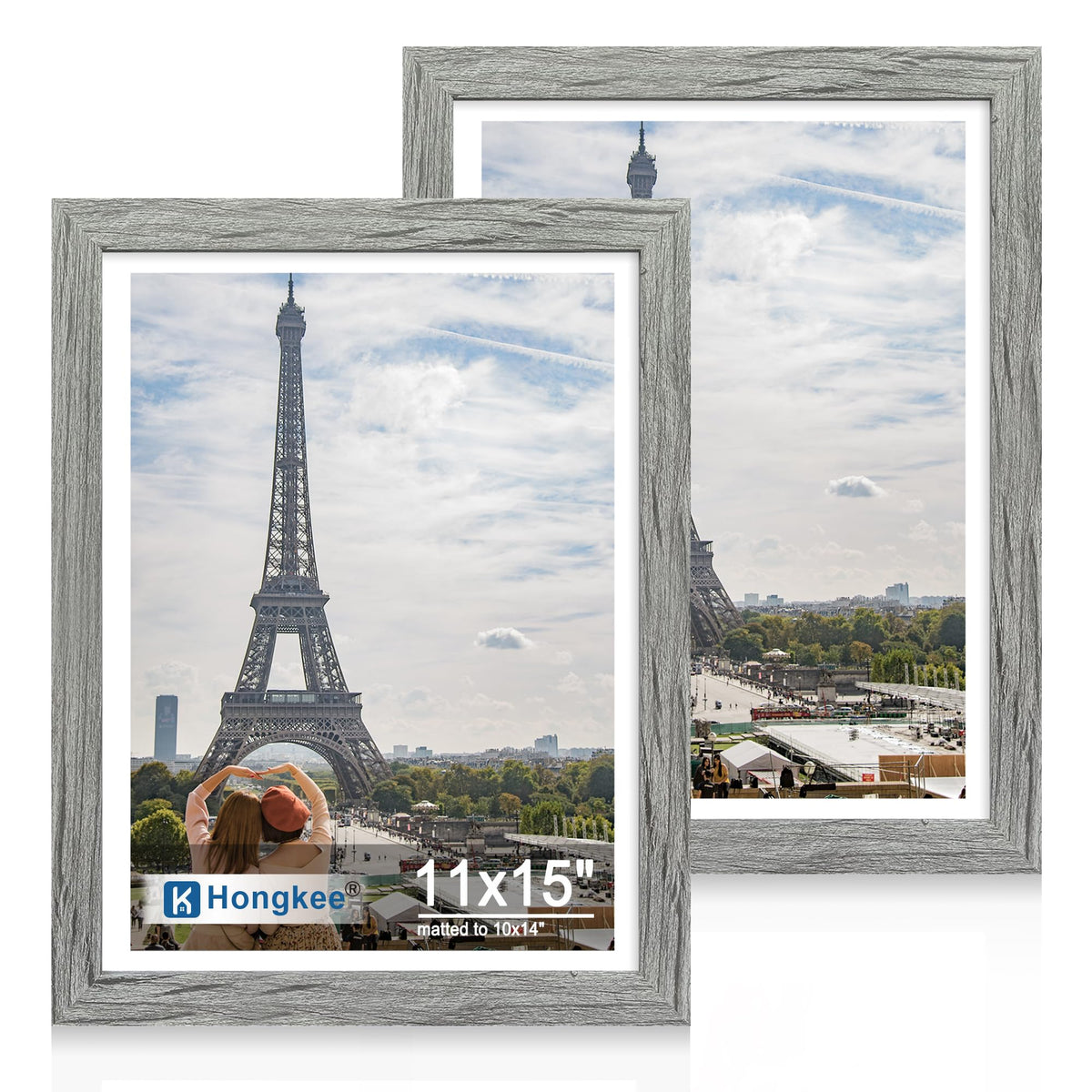 Hongkee 8x11 Picture Frame Set of 2, Real Glass, Rustic Brown Wood Frame
