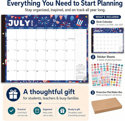 Large Desk Calendar 2026-2027 - 18-Month Jul 2026 - Dec 2027, 22x17in
