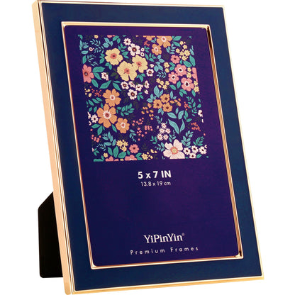 YiPinYin 5x7''Jasper Green Enamel Picture Frames with Gold-Plated Metal Frame Design,HD-Real Glass & Velvet Back,for Countertop,Tabletop Display,Bookshelf,Wall Décor