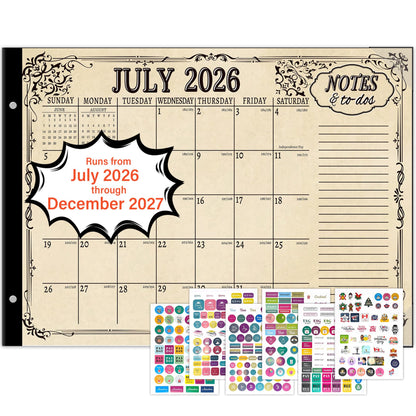 Desk Calendar 2026-2027, Monthly, Desk Pad, 22" x 17" Extra Large Desktop Calendar,18 Months from July 2026 to December 2027 for Home, Office Supplies, Vintage(July.2026-Dec.2027)