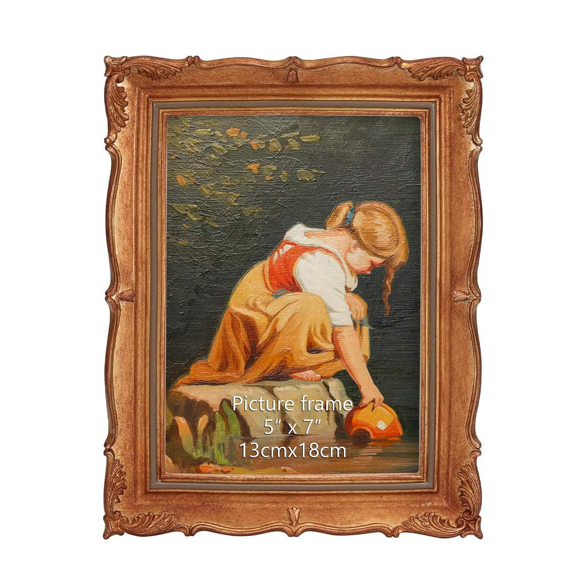 PHAREGE Vintage Picture Frame with Mat for 5x7 Photo, Retro Green Gold
