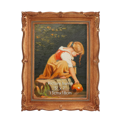 PHAREGE Vintage Picture Frame with Mat for 5x7 Photo, Retro Green Gold