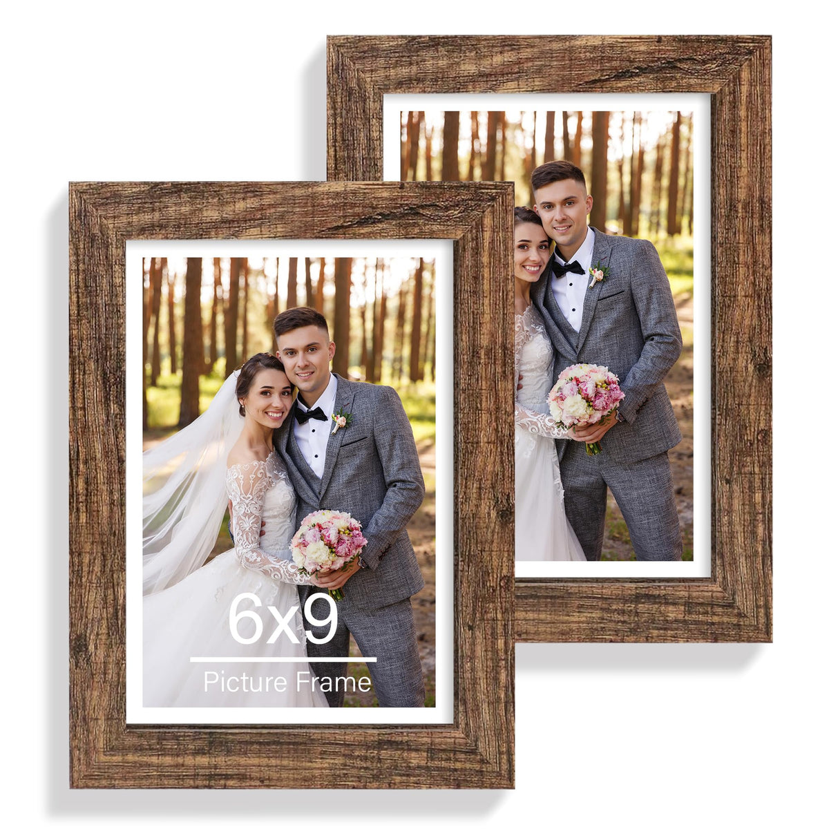 Hongkee 8x11 Picture Frame Set of 2, Real Glass, Rustic Brown Wood Frame