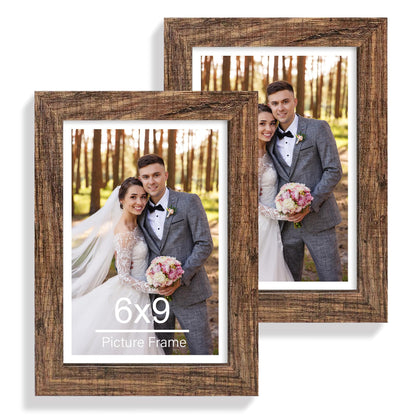 Hongkee 8x11 Picture Frame Set of 2, Real Glass, Rustic Brown Wood Frame
