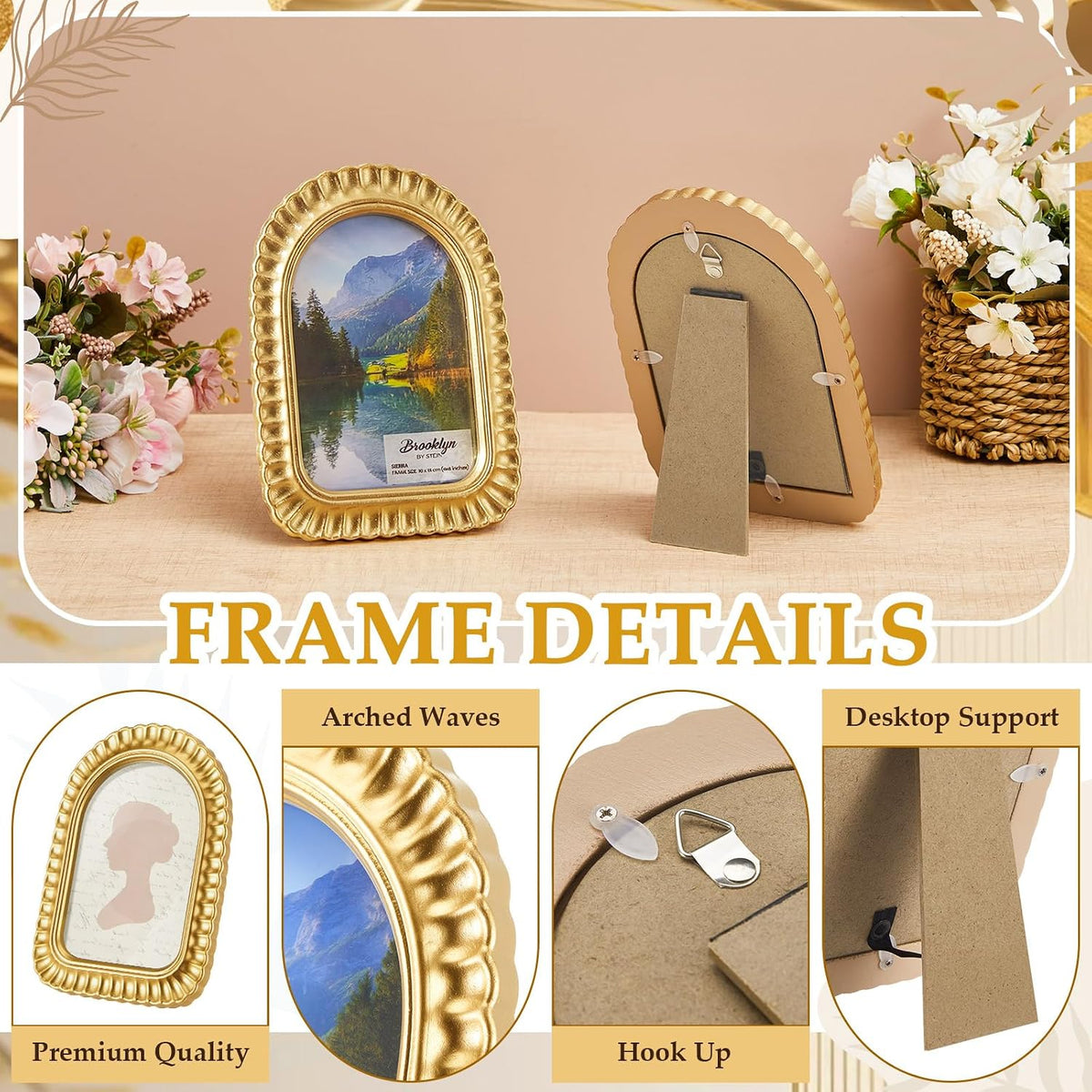 AceOrbit 4x6 Inch Gold Petal Arched Picture Frame Vintage Scalloped