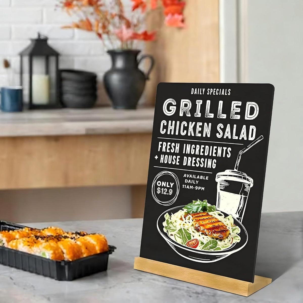 2 Pack 8.6x11.7 in Small Chalkboard Signs with Wood Base for Tabletop Decor Double Sided Mini Chalkboard for Restaurant Food Menu, Message Board, Wedding Party
