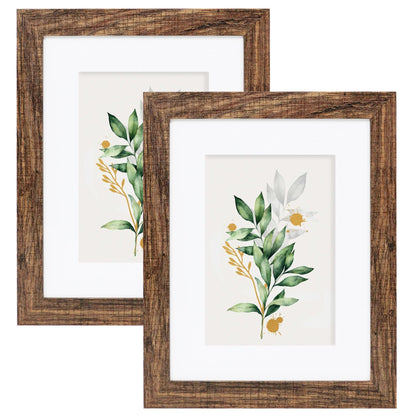 Hongkee 8x11 Picture Frame Set of 2, Real Glass, Rustic Brown Wood Frame