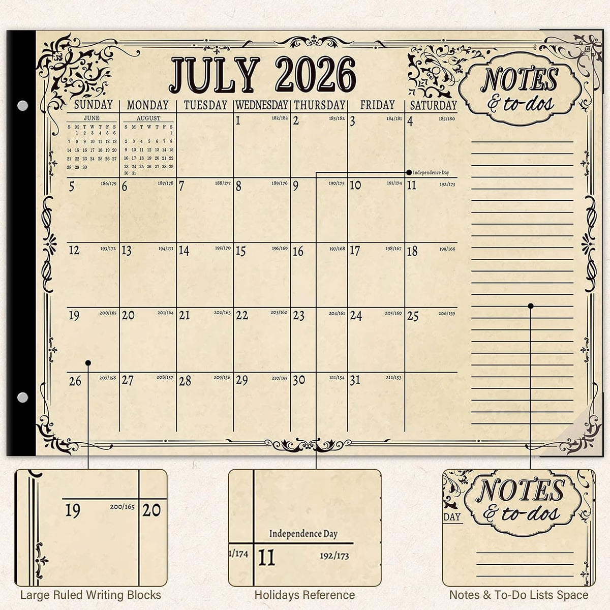 Desk Calendar 2026-2027, Monthly, Desk Pad, 22" x 17" Extra Large Desktop Calendar,18 Months from July 2026 to December 2027 for Home, Office Supplies, Vintage(July.2026-Dec.2027)