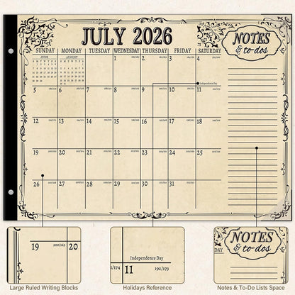 Desk Calendar 2026-2027, Monthly, Desk Pad, 22" x 17" Extra Large Desktop Calendar,18 Months from July 2026 to December 2027 for Home, Office Supplies, Vintage(July.2026-Dec.2027)