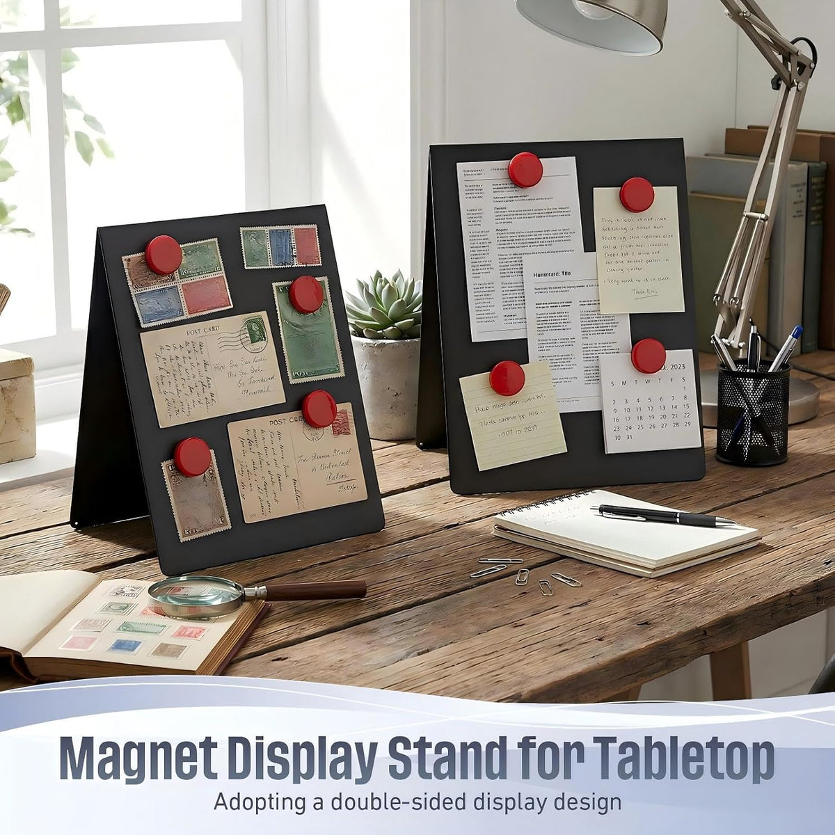 Fainne 2 Pack 11 x 8.5 Inch Metal Magnetic Board with Stand, Double-Sided