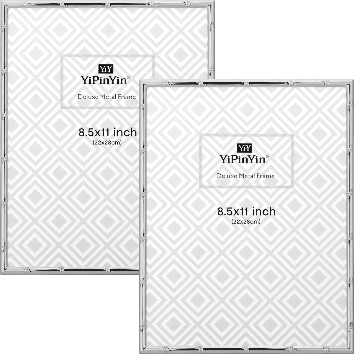 4x6'' Bamboo Detail Double Photo Frames,Silver 6x4'' Double Metal Picture Frames,Elegant Silver Plated Photo Frames 4 x 6'' With Soft Touch Velvet Backing and Real Glass for Desktop and Shelf Decor