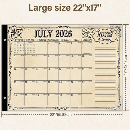 Desk Calendar 2026-2027, Monthly, Desk Pad, 22" x 17" Extra Large Desktop Calendar,18 Months from July 2026 to December 2027 for Home, Office Supplies, Vintage(July.2026-Dec.2027)