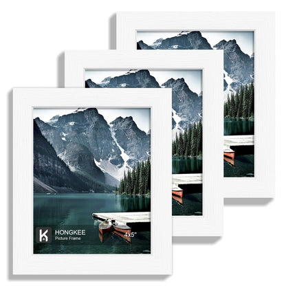 Hongkee 12x12 White Picture Frames Set of 3, Real Glass, Wood Frame,Mat 8x8