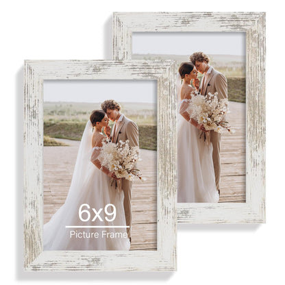 Hongkee 8x11 Picture Frame Set of 2, Real Glass, Rustic Brown Wood Frame