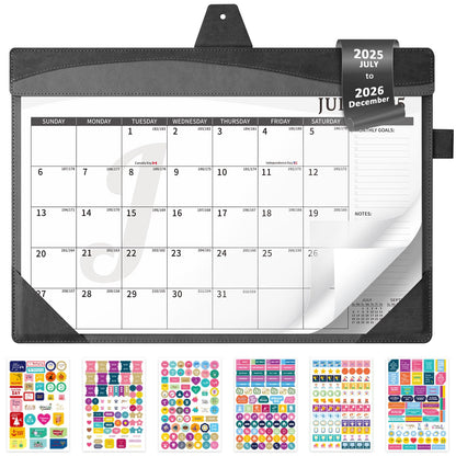Ospelelf Desk Calendar 2026-2027 with Storage Pocket Protective Cover Large 12"x17" Leather Monthly Wall Planner Pad 18 Months January 2026 - June 2027 Pink