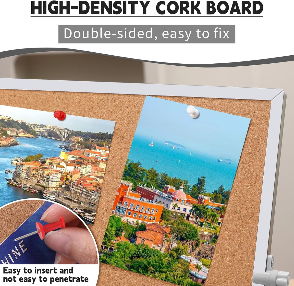 11.81"×15.74" Double Sided Cork Bulletin Board Aluminum Border Stand