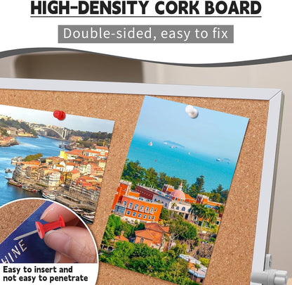 11.81"×15.74" Double Sided Cork Bulletin Board Aluminum Border Stand