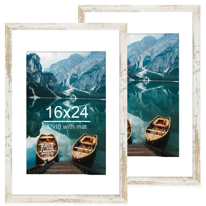 Hongkee 8x11 Picture Frame Set of 2, Real Glass, Rustic Brown Wood Frame