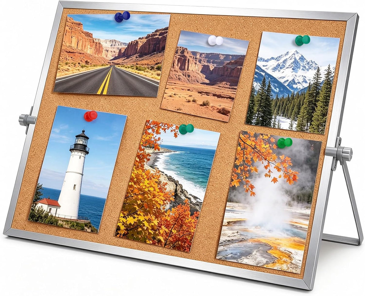 11.81"×15.74" Double Sided Cork Bulletin Board Aluminum Border Stand
