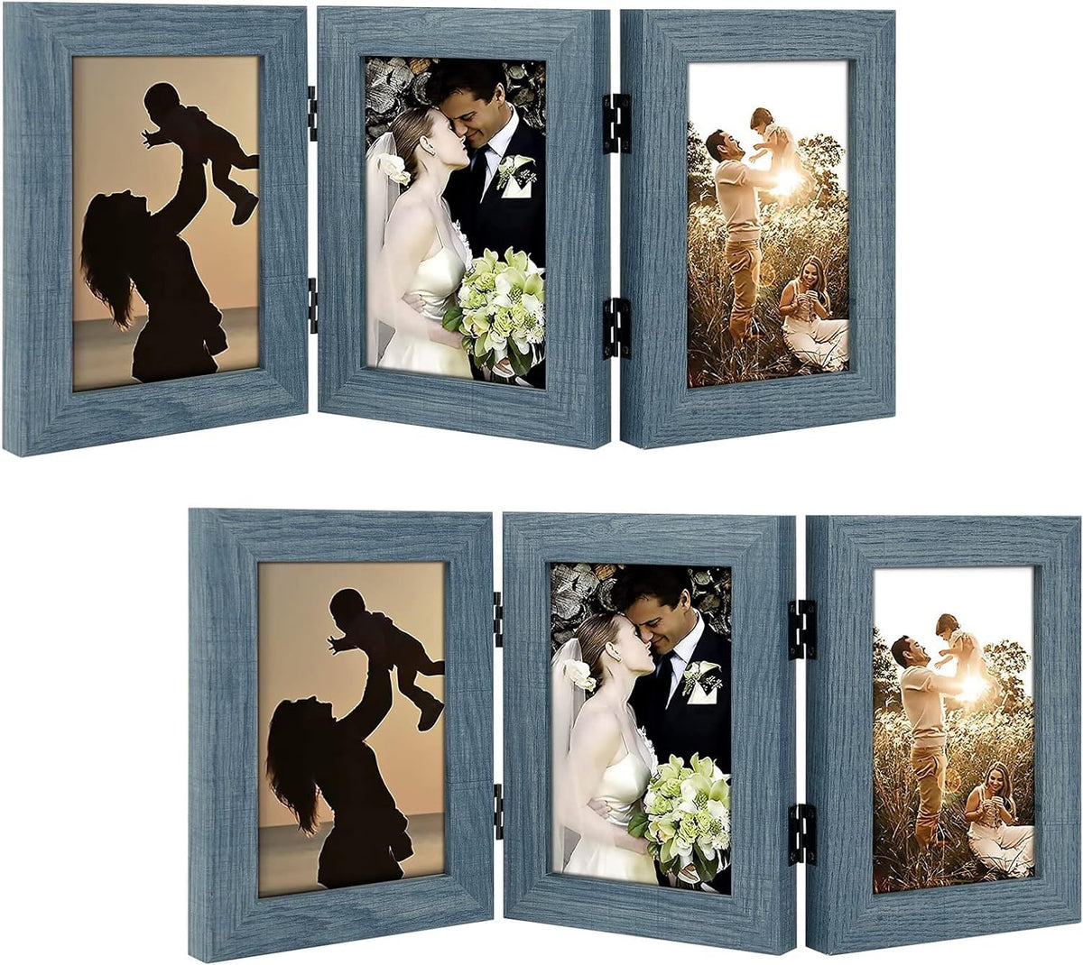 Golden State Art, 5x7 Triple Picture Frame Black- Real Glass, 1 Pack