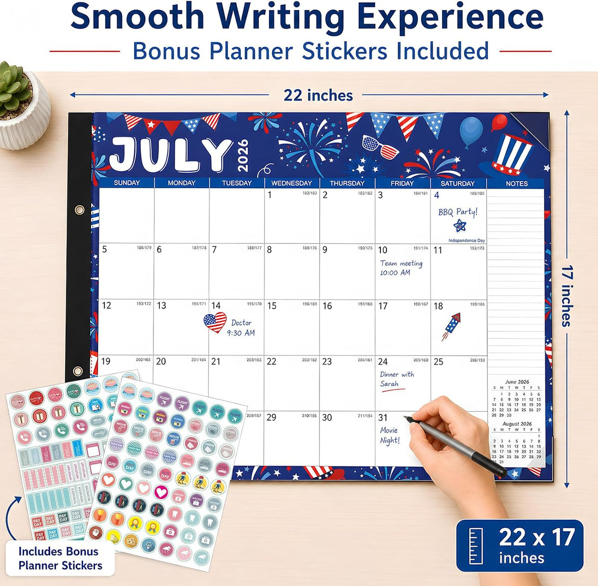 Large Desk Calendar 2026-2027 - 18-Month Jul 2026 - Dec 2027, 22x17in