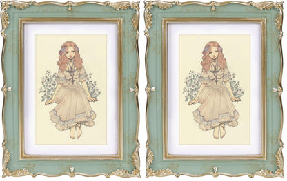 PHAREGE Vintage Picture Frame with Mat for 5x7 Photo, Retro Green Gold
