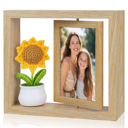 ZEEYUAN 4x6 Rotating Picture Frame Desktop Rustic 4x6in Wooden Photo Frames, Double Side-Display 6 Photos, Floating 4x6 Collage Family PictureFrame for Tabletop Display