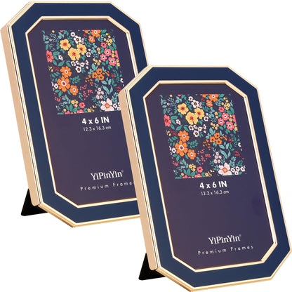 YiPinYin 5x7''Jasper Green Enamel Picture Frames with Gold-Plated Metal Frame Design,HD-Real Glass & Velvet Back,for Countertop,Tabletop Display,Bookshelf,Wall Décor
