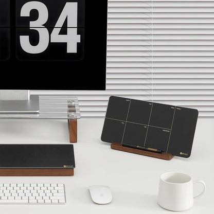 Desktop Black Glass Weekly Planner Dry Erase Whiteboard with Detachable Wood Stand,Small Portable Week Calendar to Do List White Board 12x6 for Office, Home, Schools, Marker&Eraser Included, Yeoux