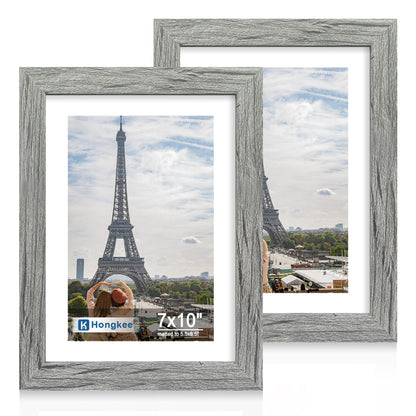 Hongkee 8x11 Picture Frame Set of 2, Real Glass, Rustic Brown Wood Frame