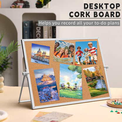 11.81"×15.74" Double Sided Cork Bulletin Board Aluminum Border Stand