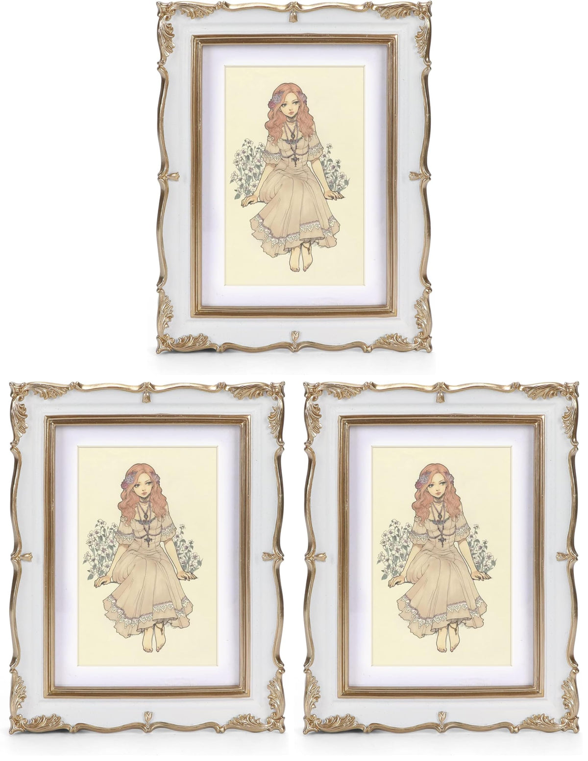 PHAREGE Vintage Picture Frame with Mat for 5x7 Photo, Retro Green Gold