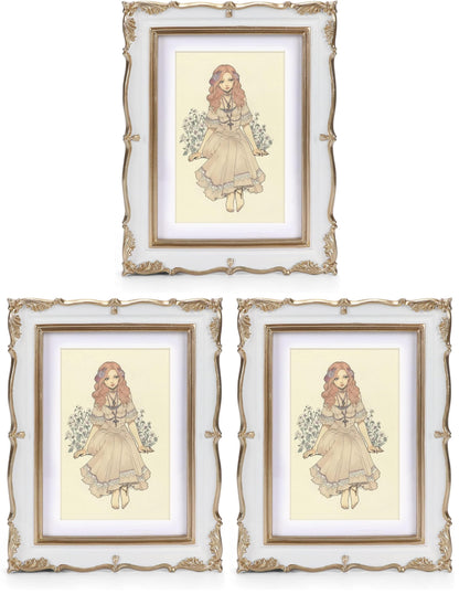 PHAREGE Vintage Picture Frame with Mat for 5x7 Photo, Retro Green Gold