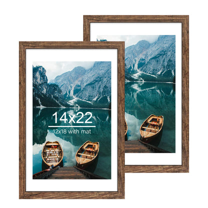 Hongkee 8x11 Picture Frame Set of 2, Real Glass, Rustic Brown Wood Frame