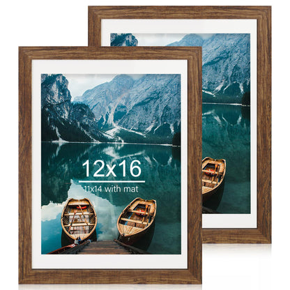 Hongkee 8x11 Picture Frame Set of 2, Real Glass, Rustic Brown Wood Frame
