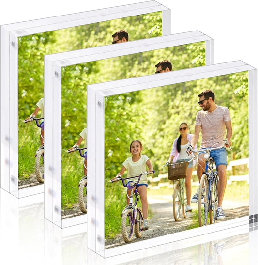 Fixwal 4x4 Acrylic Picture Frame, with Magnetic Desktop, 3 Pack