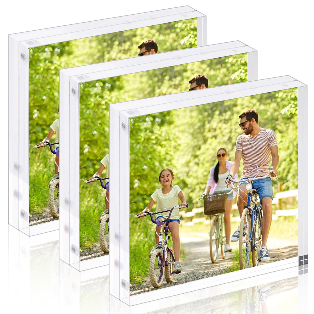 Fixwal 4x4 Acrylic Picture Frame, with Magnetic Desktop, 3 Pack