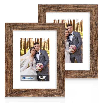 Hongkee 8x11 Picture Frame Set of 2, Real Glass, Rustic Brown Wood Frame