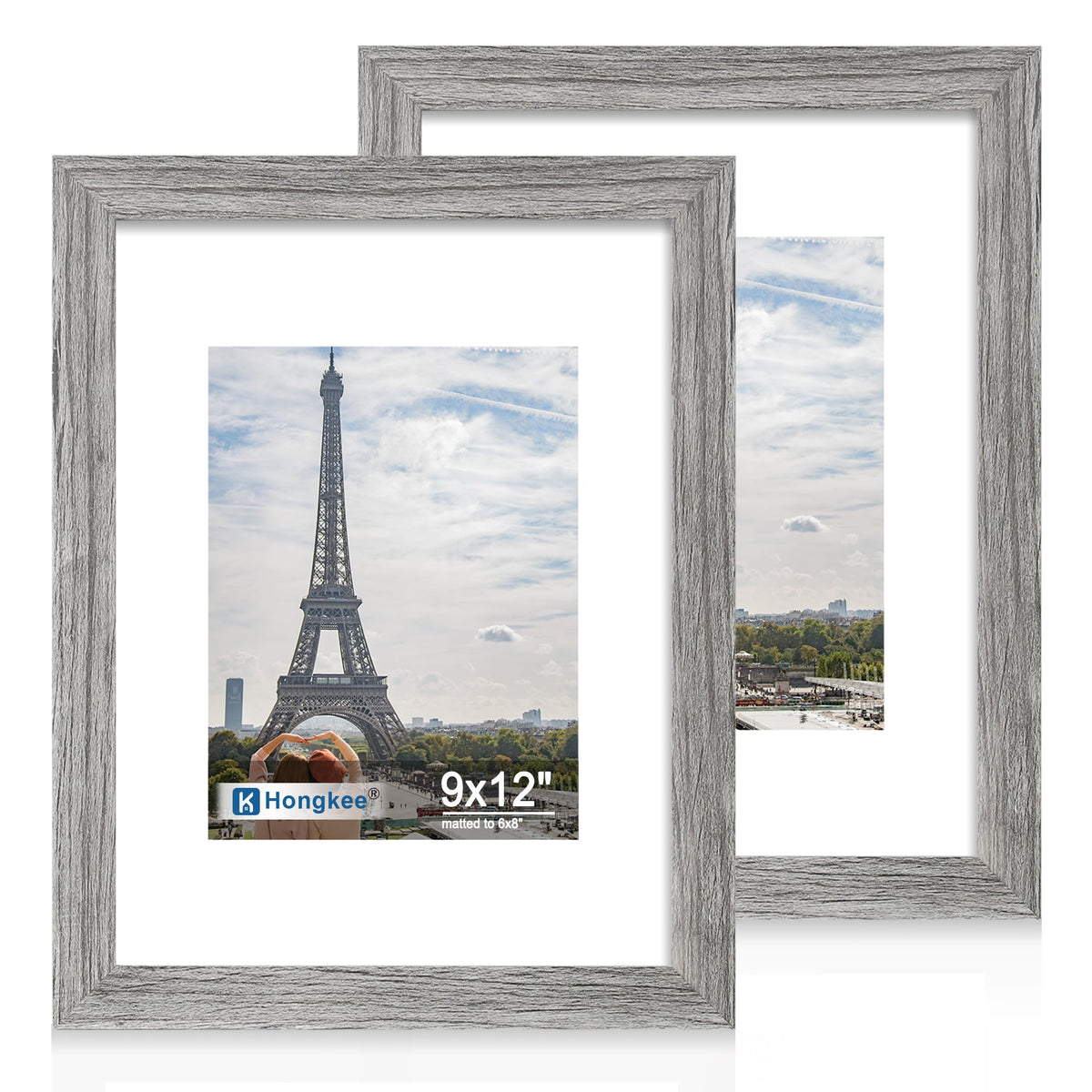 Hongkee 8x11 Picture Frame Set of 2, Real Glass, Rustic Brown Wood Frame