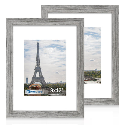 Hongkee 8x11 Picture Frame Set of 2, Real Glass, Rustic Brown Wood Frame