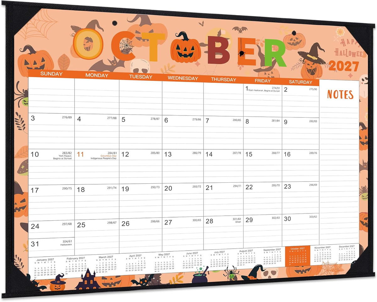 2027 Desk Calendar - Large Desk Calendar 2027, 22" x 17", Jan. 2027 - Dec. 2027, Desk Calendars Large, 12 Months, Corner Protectors, Hanging Holes, Notes - 12 Themes