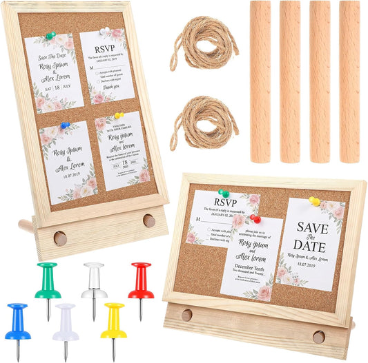 2 Pcs Wood Frame Bulletin Board, Desktop Cork Board with 12 Push Pins