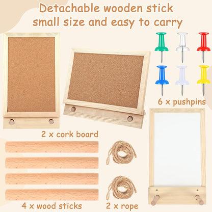 2 Pcs Wood Frame Bulletin Board, Desktop Cork Board with 12 Push Pins