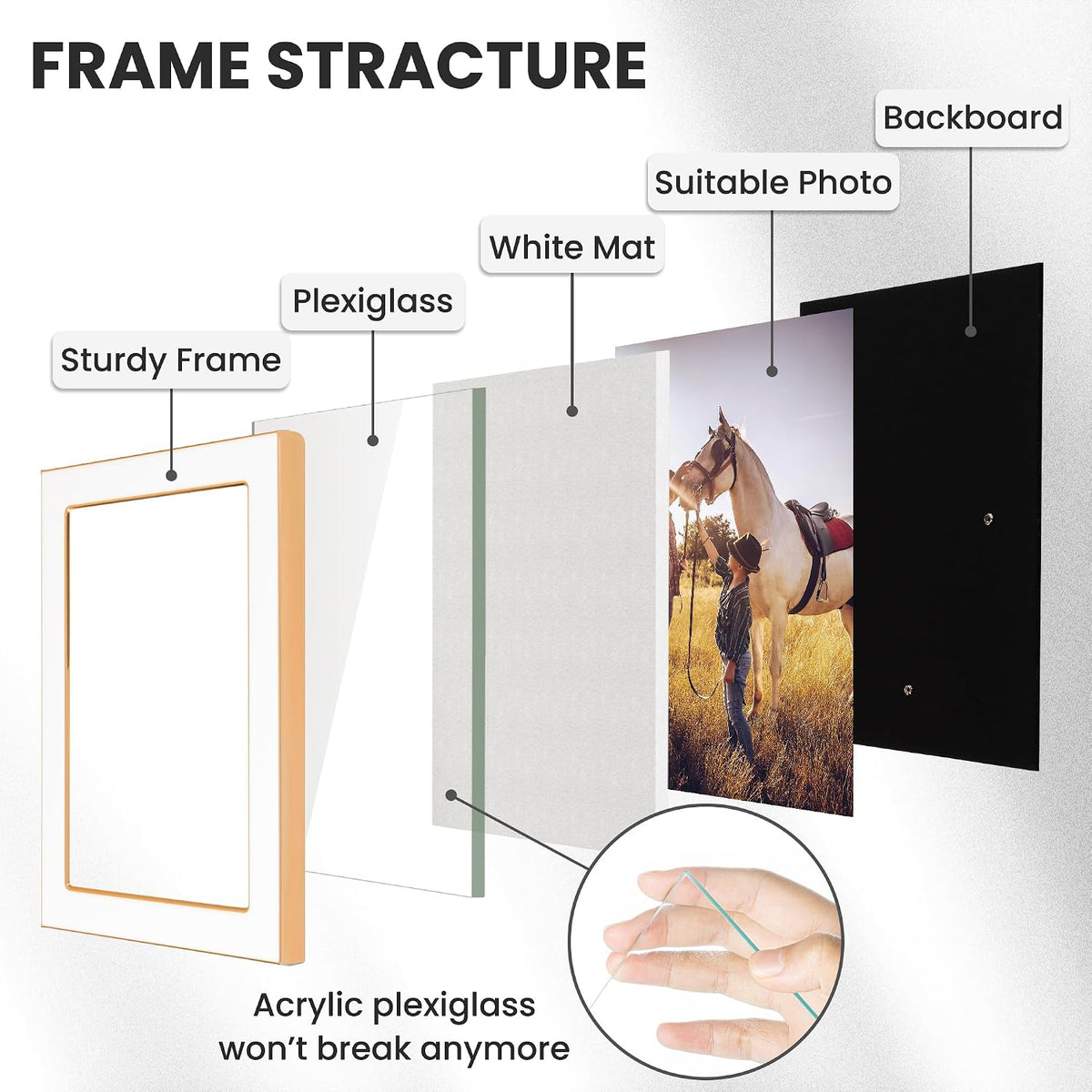 Fun Memories 4x6 Enamel Picture Frame with HD-Tempered Glass, Gold Metal Edge with Easel, Vertical & Horizontal Display, Wall and Tabletop Display Family Photo Gallery (White Enamel,1P)